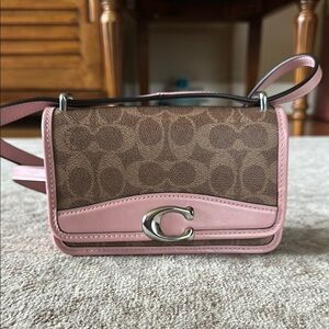 Coach Pink and Brown Crossbody Bag with Signature Monogram (GREAT CONDITION)